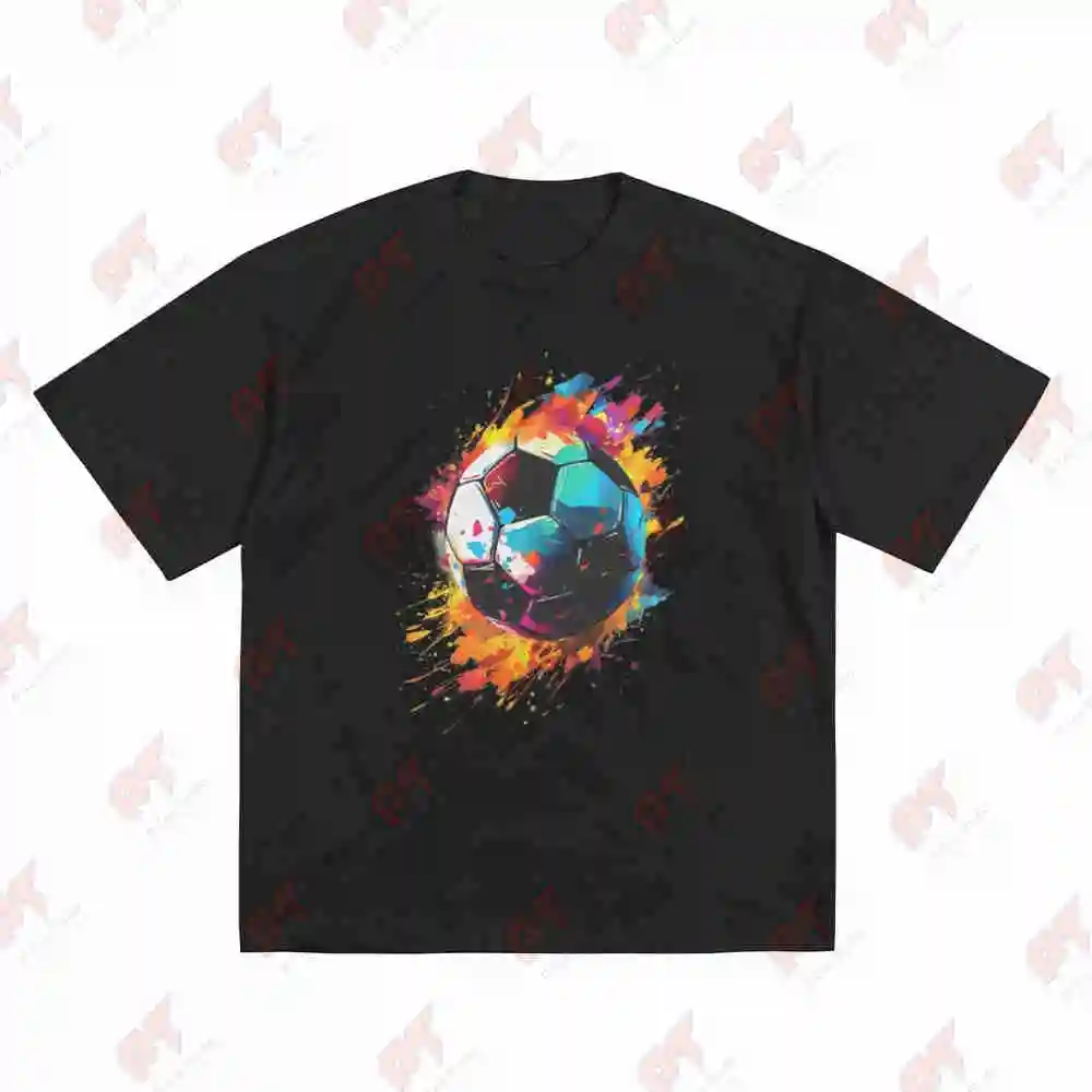 Summer Colorful Splatter Football Pattern Short Sleeve Tee 100% Cotton T-Shirt