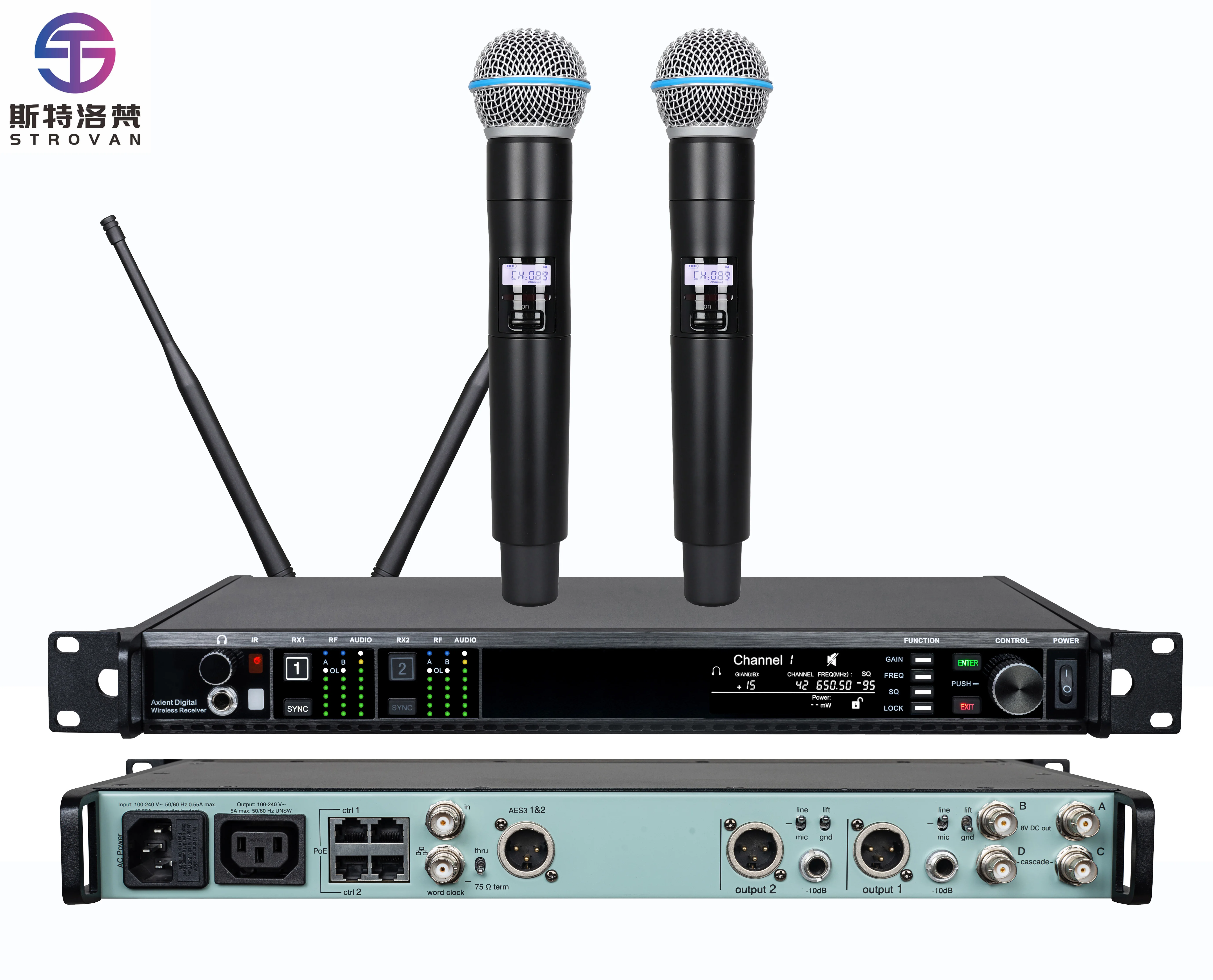 

Professional AD4D Wireless Microphone UHF Dual Channel True Diversity Karaoke Mic with Ksm8 for Stage Performance