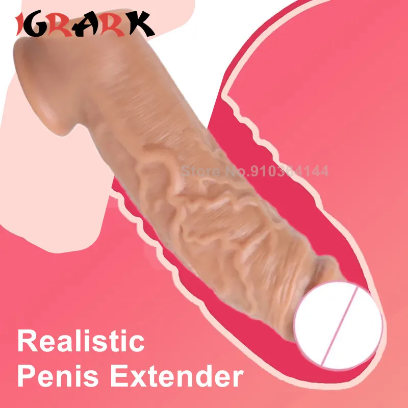 Reusable Penis Extender Cock Rings Delay Ejaculation Penis Condoms Dick Sleeve Silicone Glans Cover Enlargement Sex Toys For Men