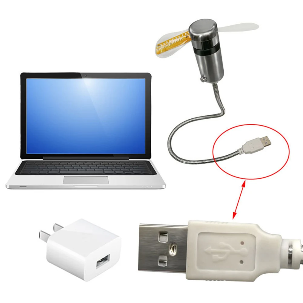 Mini-Ventilator aus Metall, Echtzeit-Anzeige, Uhrventilatoren, DC 5 V, kleines Nachtlicht, USB-betrieben, Mini-Kühlung, blinkender Ventilator für Laptop, PC, Notebook