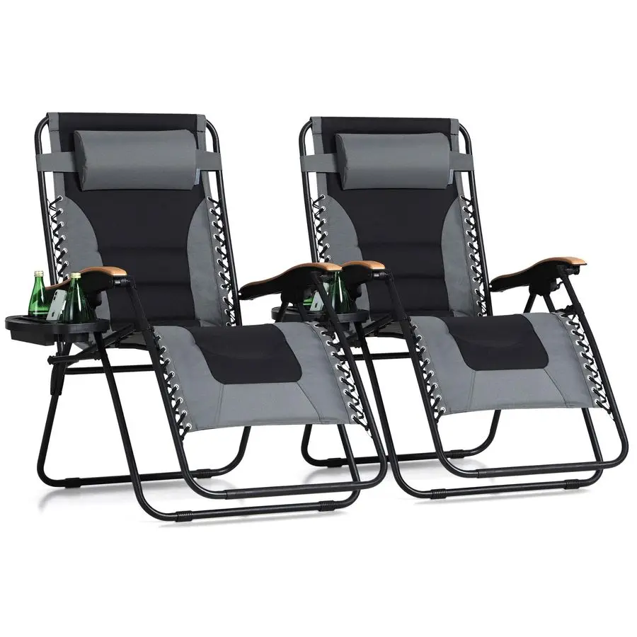 

Комплект из 2-х кресел с эффектом невесомости, увеличенные кресла XL для улицы, складные регулируемые кресла для патио с подстаканником