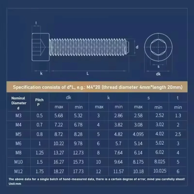 Insulated Black Nylon M3 ~ M12 Hexagon Hex Socket Head Screw Cup Head Knurled Plastic Bolt Length 4 ~ 100mm