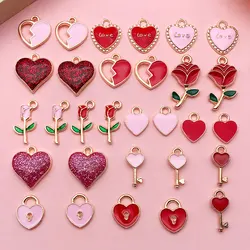 20pcs Mix Style Oil Dripping Love Peach Heart Shaped Pendant DIY Jewelry Accessory, Enamel Alloy Keychain Necklace Charms