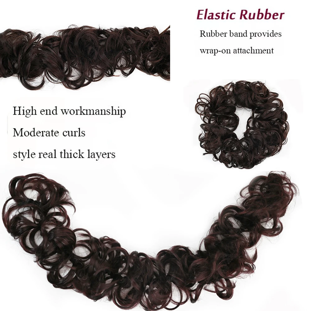 Long Curly Chignon Messy Bun Synthetic Hair Extension with Elastic Band Easy Wear Hairpiece for Women Party
