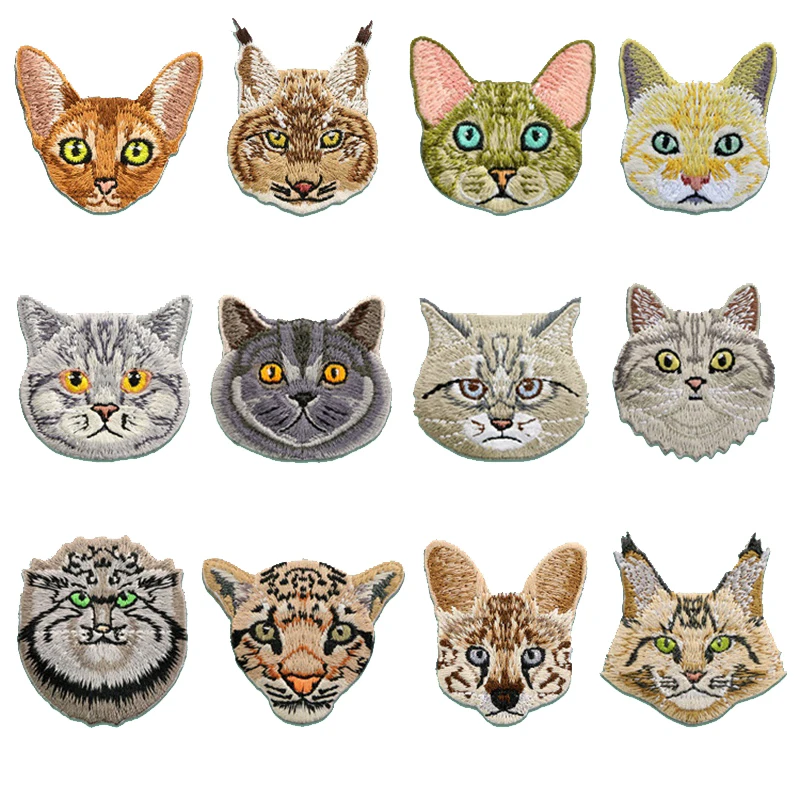 1PC Cartoon Serval Cat Embroidery Patches For Clothing Backpack DIY Lynx Cat Fabric Sticker Self-adhesive Embroideried Patches