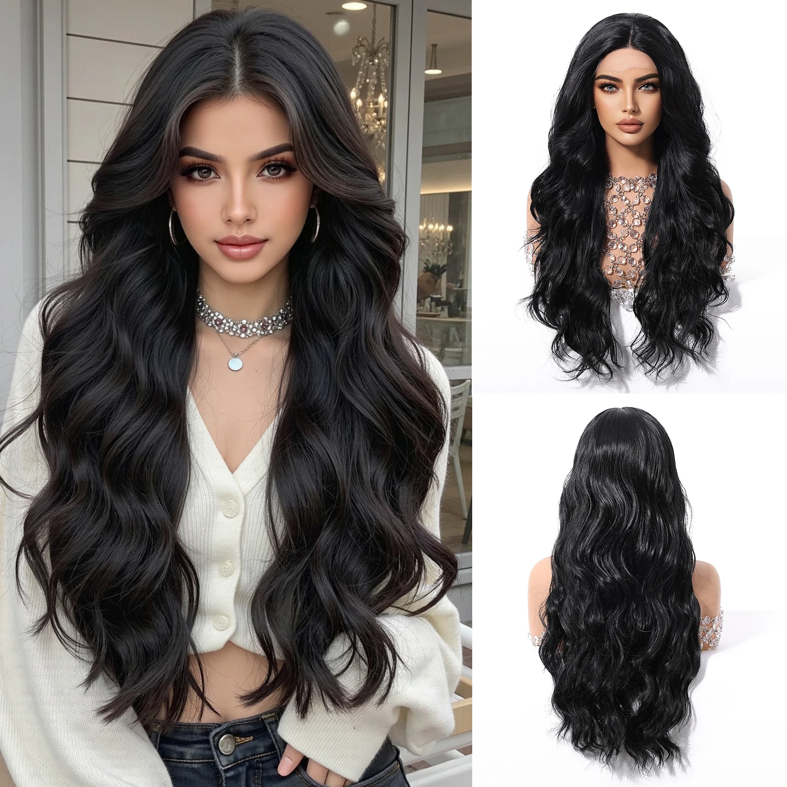 

HAIRCUBE Front Lace Halloween Wigs Natural Black Good Quality Wigs For women Long Curly Synthetic Wig Cosplay Party Women Wig