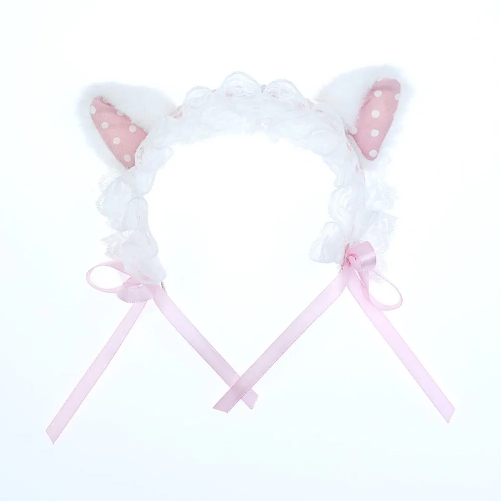 20CM Cotton Doll Headwear Ear Lace Bow Ears Delicate Workmanship Doll Headband Cute Cat Ears Rabbit Hair Band