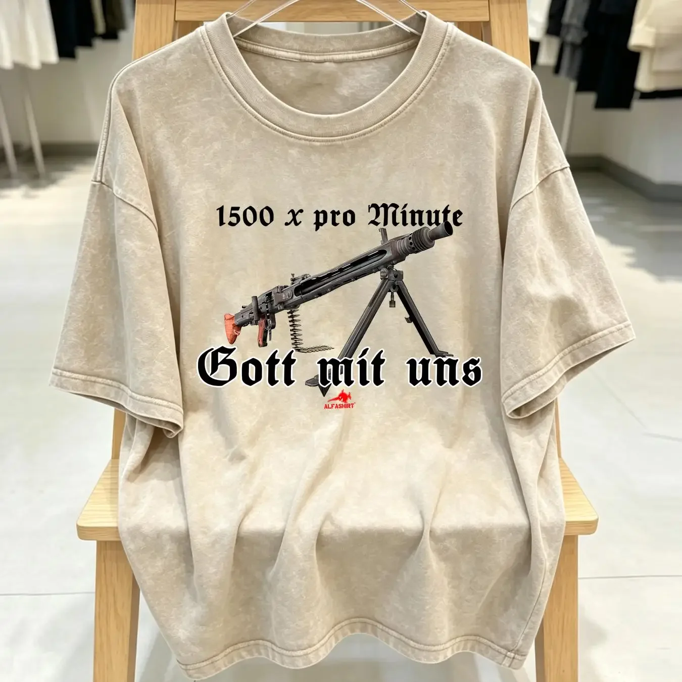 washed T Shirt MG42 God With Us 1500x Per Minute Cadence Shot Humor Fun Gun 23311 long or short sleeves vintage Washed Stylish