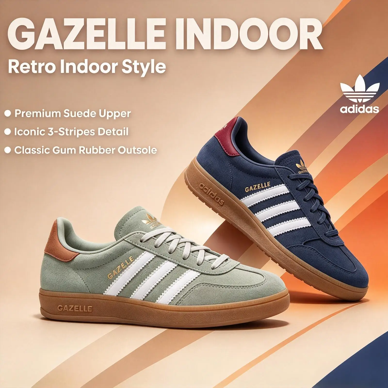 Adidas GAZELLE INDOOR JI3526/JI3522 Retro Daily Trainers Grey White Color Matching Lightweight Fashion Street Skate Sneakers