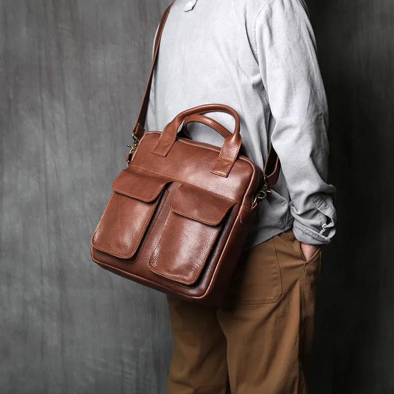 NZPJ Neue Retro Leder herren Handtasche Top Schicht Rindsleder Vertikale Einzigen Schulter Umhängetasche Briefträger Aktentasche Computer Tasche – Detail 5