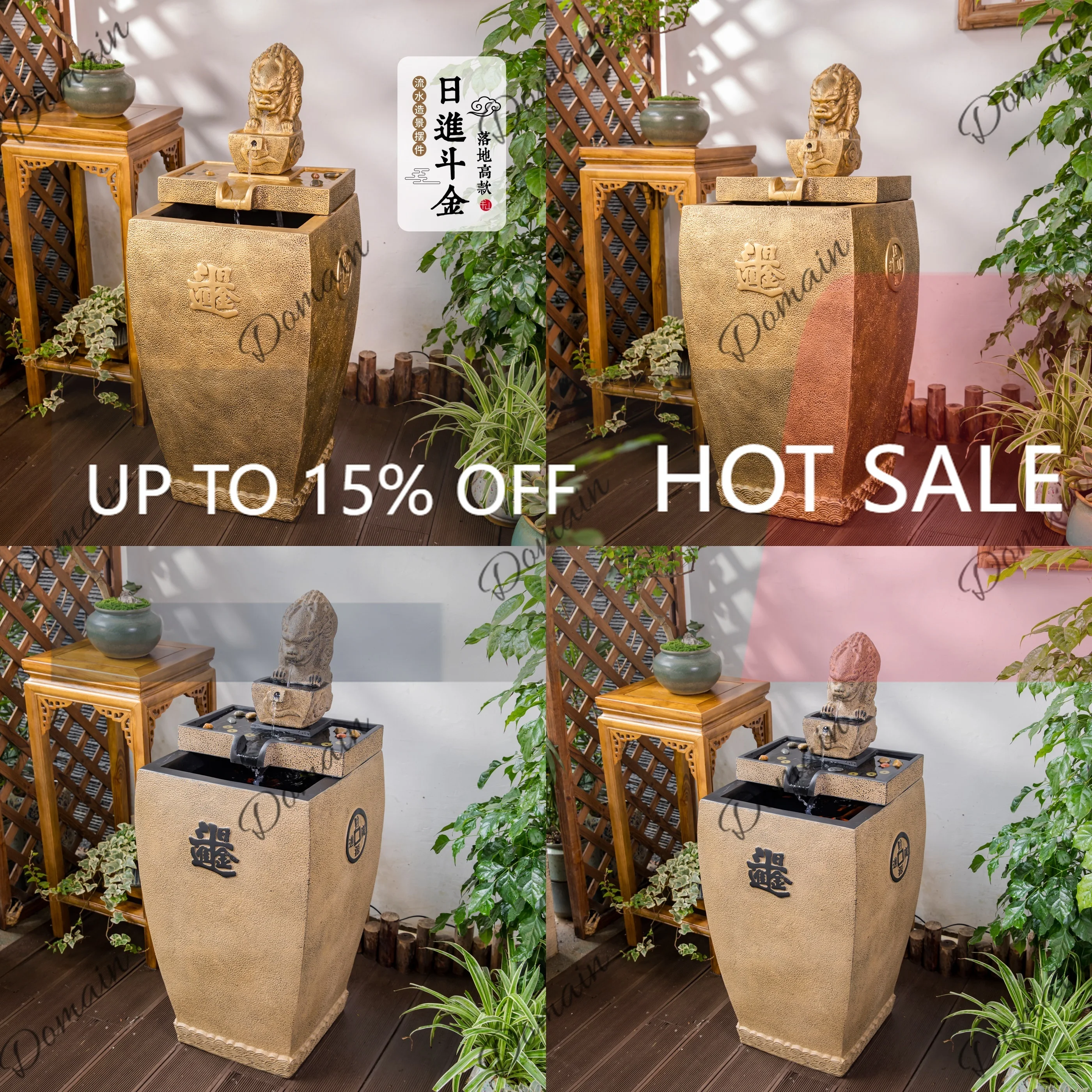 J81 New Chinese Style Waterfall Feng Shui Tabletop Fountain Decorative Flowing Water Ornament for Home Office Gift