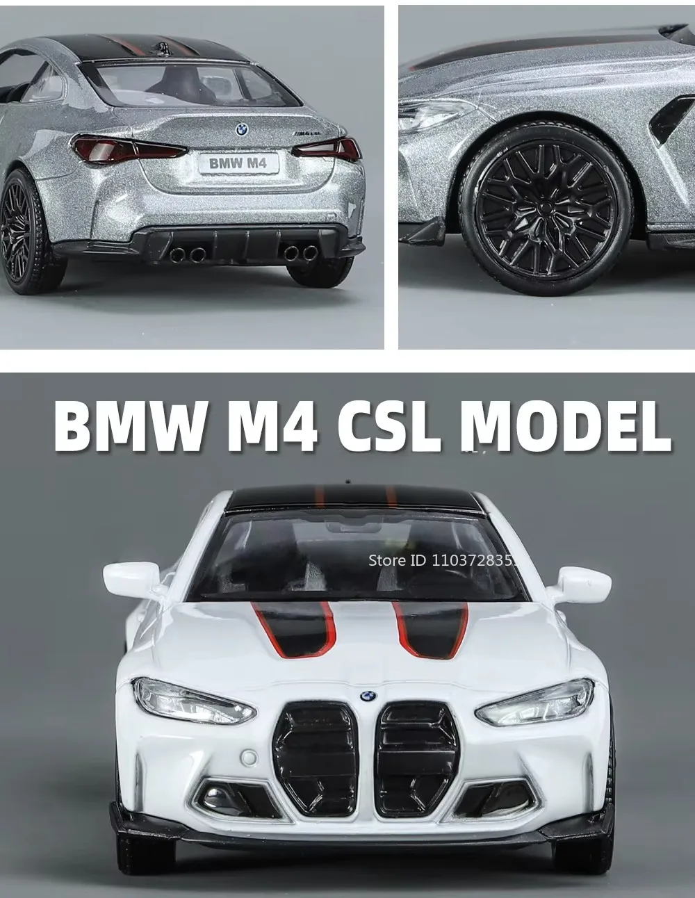 1:36 Modellauto BMW M4 CSL M3 1987, Miniaturautos, Legierung, Druckguss-Türen, geöffnet, zurückziehbare Gummireifen, Ornament, Spielzeug für Kinder, Geschenke – Detail 10