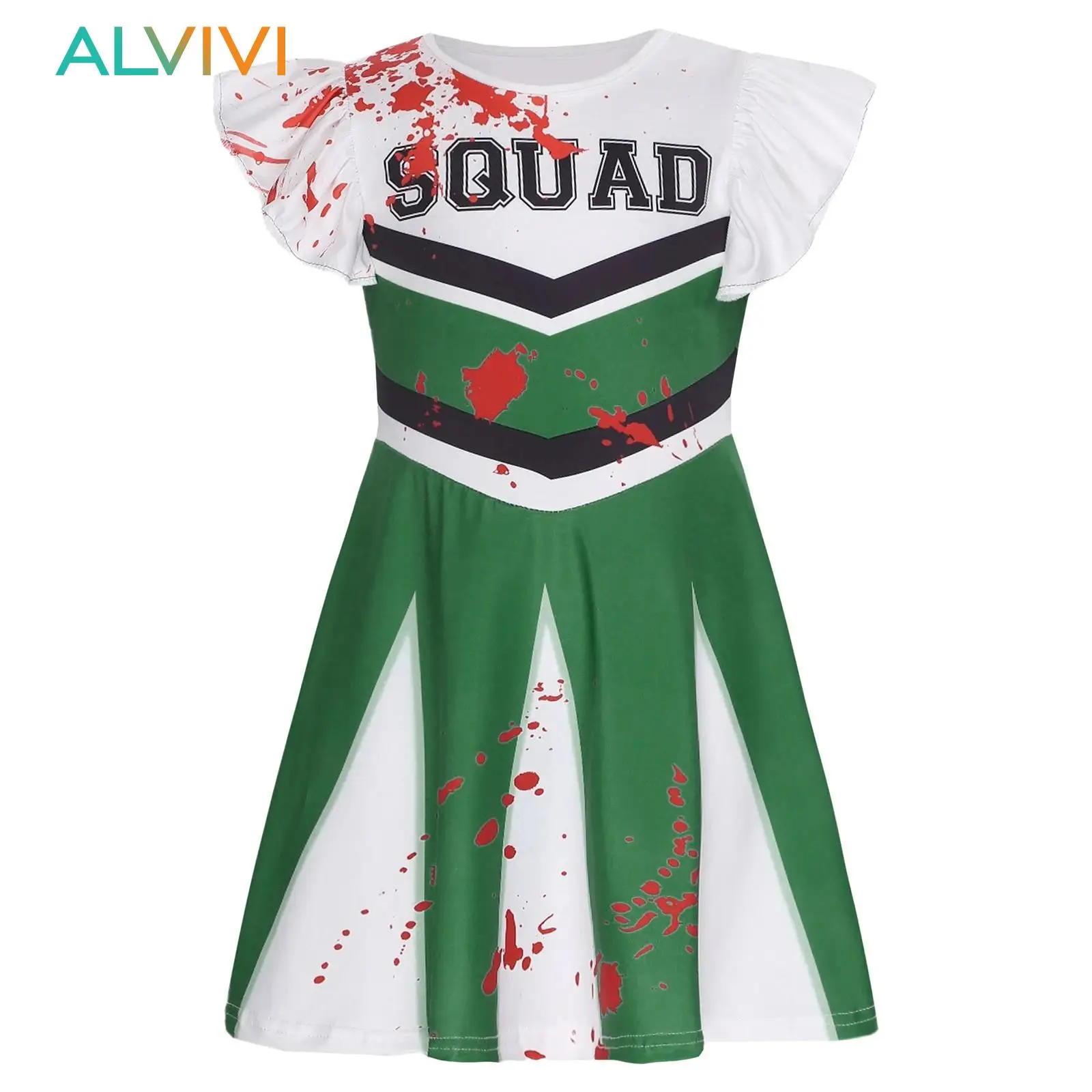 

Детское платье для девочек, страшное кровавое платье черлидинга, танцевальная одежда в стиле зомби, платье трапециевидной формы с буквенным принтом, костюм болельщика
