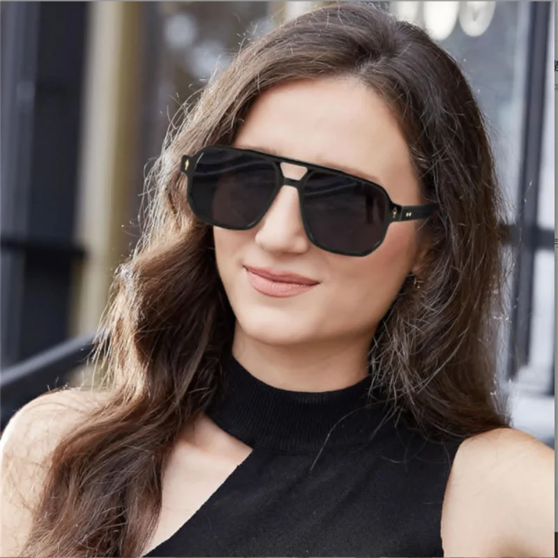 2025 Men's frosted black twin-beam sunglasses Red lenses UV protective glasses for both men and women