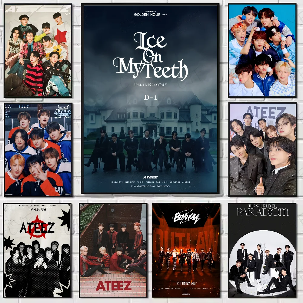 1PC A-ATEEZ KPOP Whitepaper Poster Waterproof Wall Art High Quality Print Movie Posters For Living Bedroom Retro Room Decor Gift