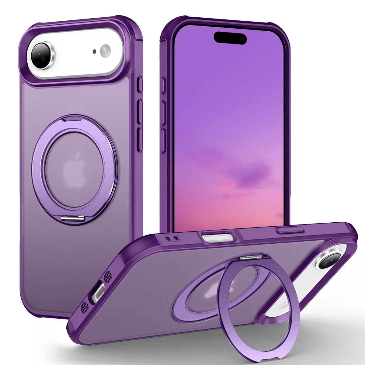 

For iPhone 17/17 Pro/17 pro Max/17 Air Case with 360° Rotatable Matte Magnetic Ring Hidden Stand Drop-Proof Protection