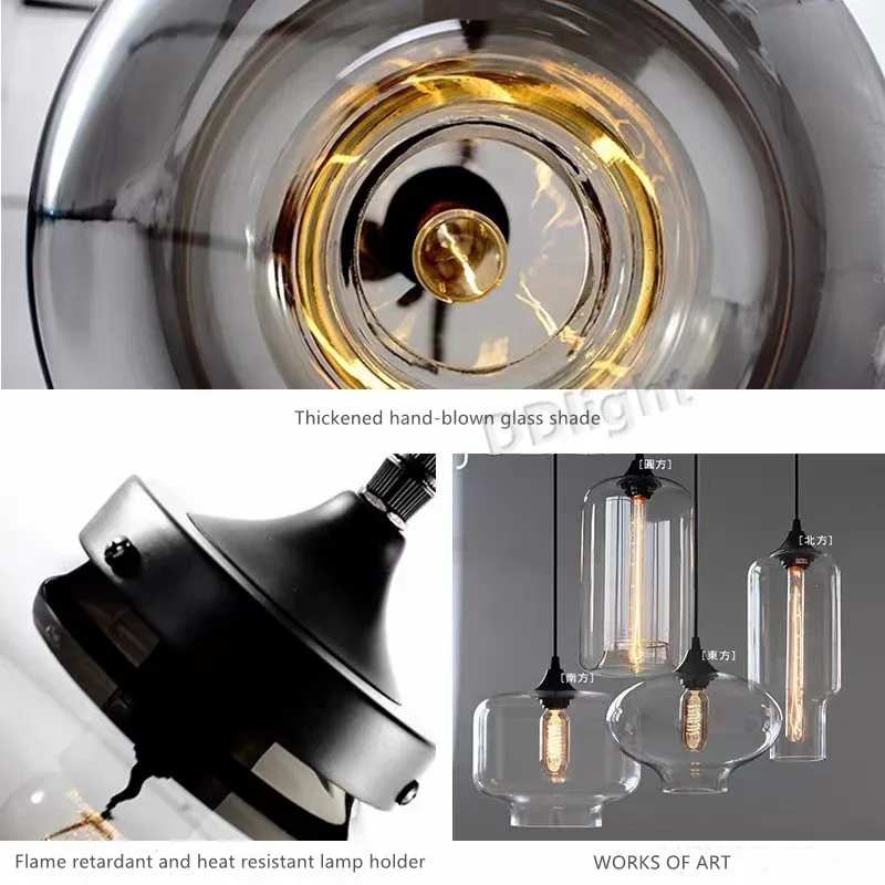 Современная Скандинавская стеклянная ретро-люстра Эдисона, простой подвесной светильник в индустриальном стиле, лампа для ресторана, кафе, бара, потолочное освещение