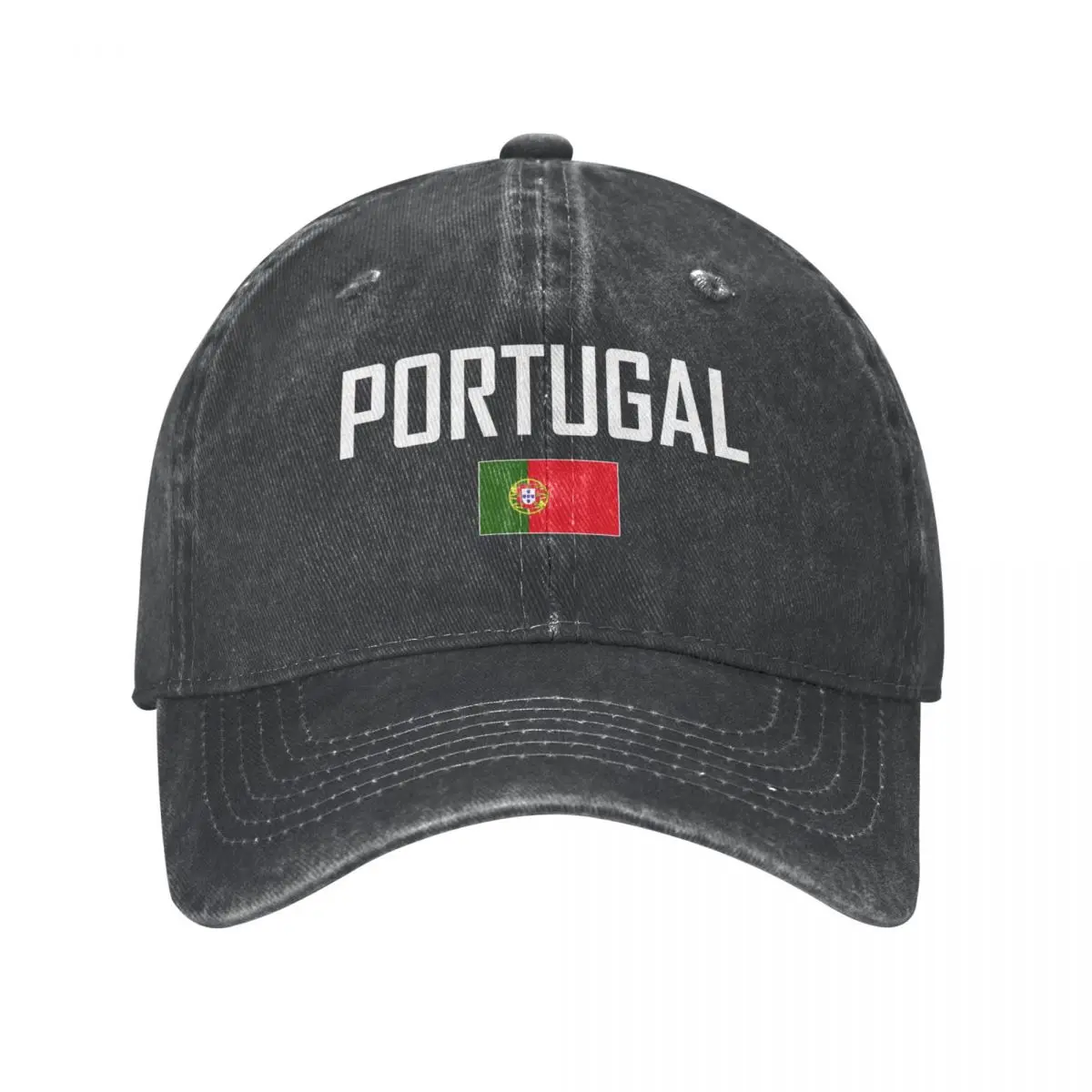 Men Baseball Cap PORTUGAL Flag And Font Charcoal Washed Denim Classic Vintage Cotton Dad Trucker Hat Unisex Adult