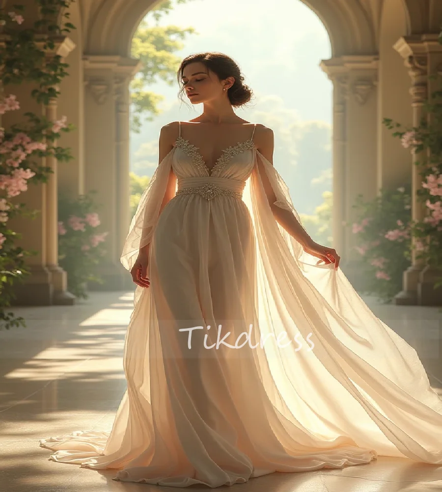 

Minimalist Bohemian Wedding Dress With Beaded Spaghetti Straps V Neck Beach Boho Bride Dress Civil Garden Country Customized