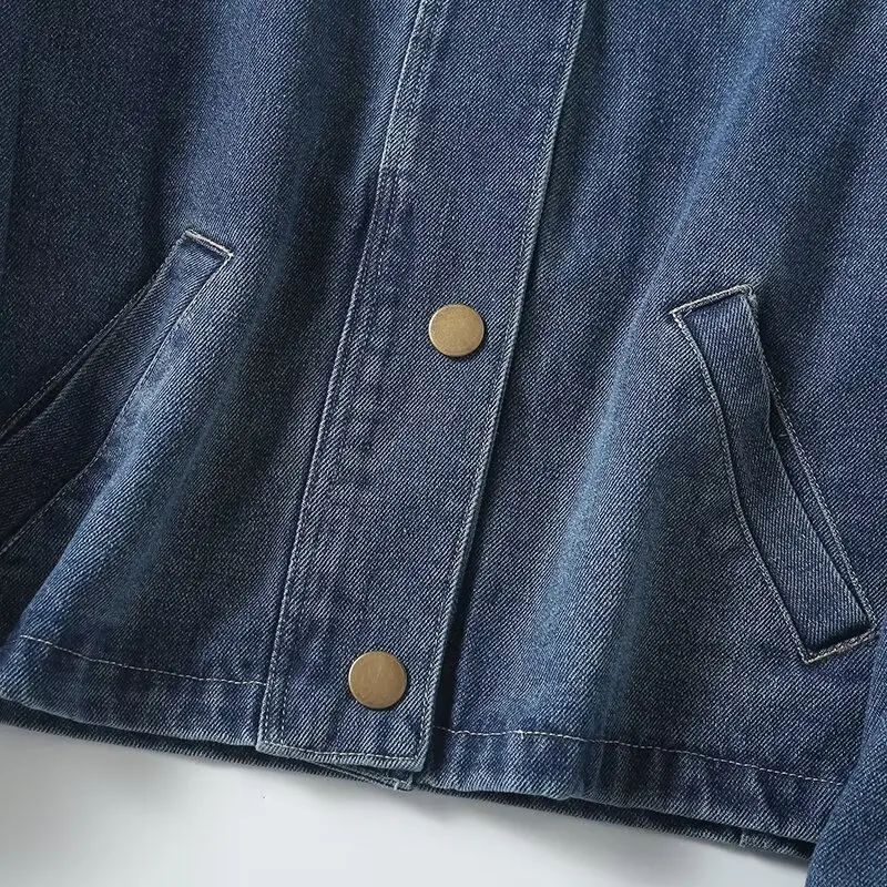 Maxdutti modische Damen Retro Jeans jacke Mantel Frauen Minimalismus Denim Bomber Rundhals jacke