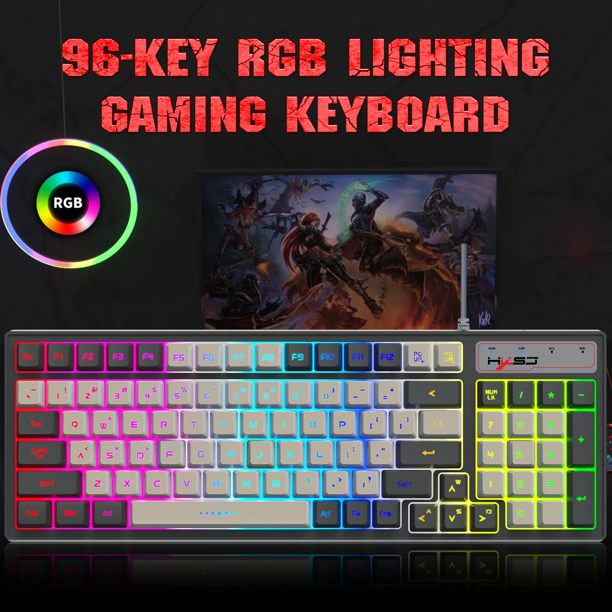 

96 Keys RGB Lighting Game Keyboard USB Wired Color Matching Gaming Backlight Keyboards for PC Desktop Laptop Gamers Office