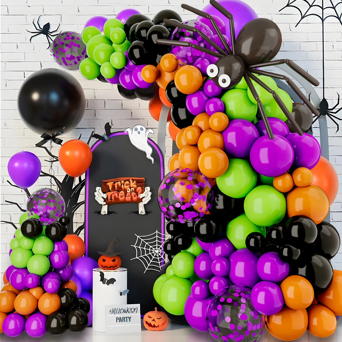 

Halloween Balloon Garland Arch Kit Happy Halloween Green Purple Latex Balloon Decoration Trick Or Treat Confetti Balloon Decor