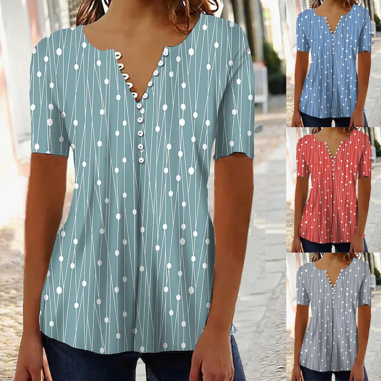 

Polka Dot Striped ort Sve T-irt Printed Collar Geometric Pattern Women's irt lectual Sle Faionable Women's ...