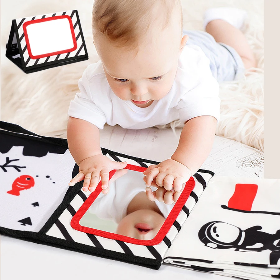 Montessori Baby Sensory Black And White Cloth Book With Mirror Toys Folding Calendar Books Crawl Activity Mat Floor Car Use Toys