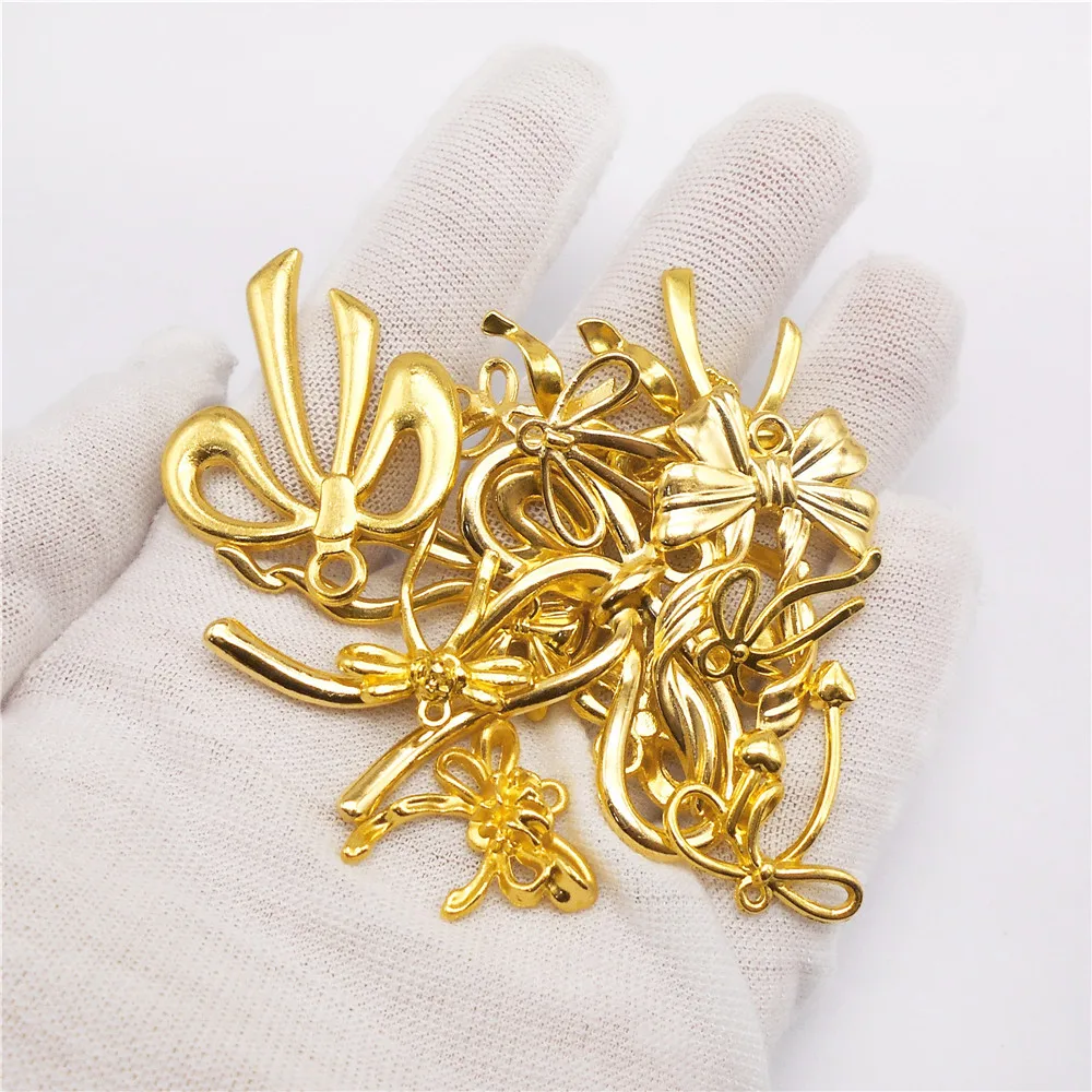 10-14PCS Zinc Alloy Bow Charms Gold Color Bowknot Pendant Necklace Bracelet Earrings Jewelry Making Accessory