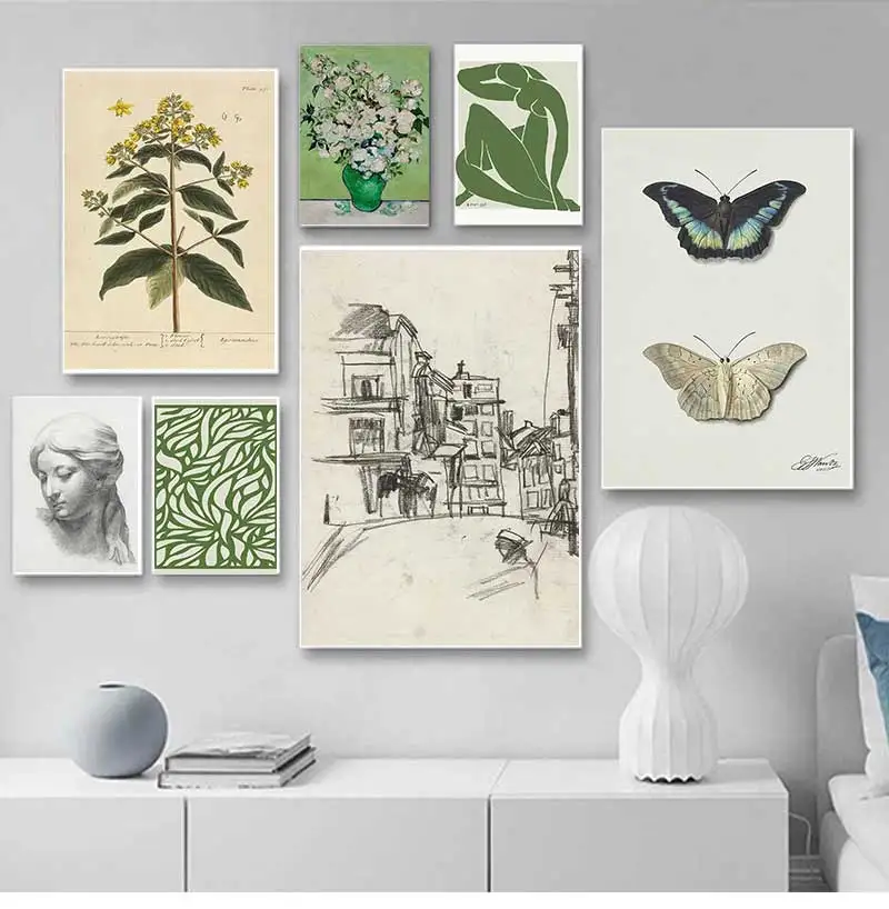 1pc frameless Canvas Painting Scandinavian Vintage Wall Art Matisse Sketch Butterfly Horse Crane HD Canvas Poster Prints Home Be