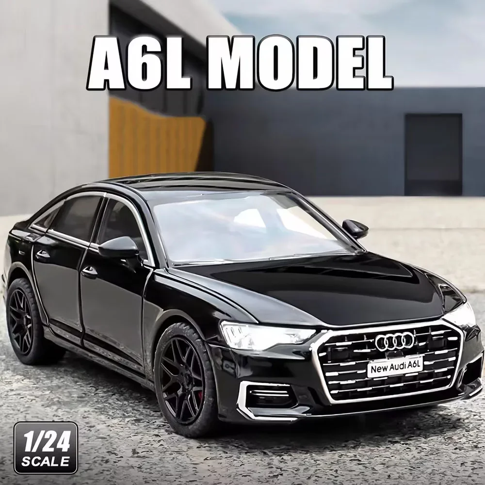 

1:24 AUDI A6L, литые под давлением игрушки из сплава, миниатюрные модели автомобилей со звуковым светом, игрушки с откатным механизмом, модель автомобиля, игрушки для мальчиков, подарки на день рождения