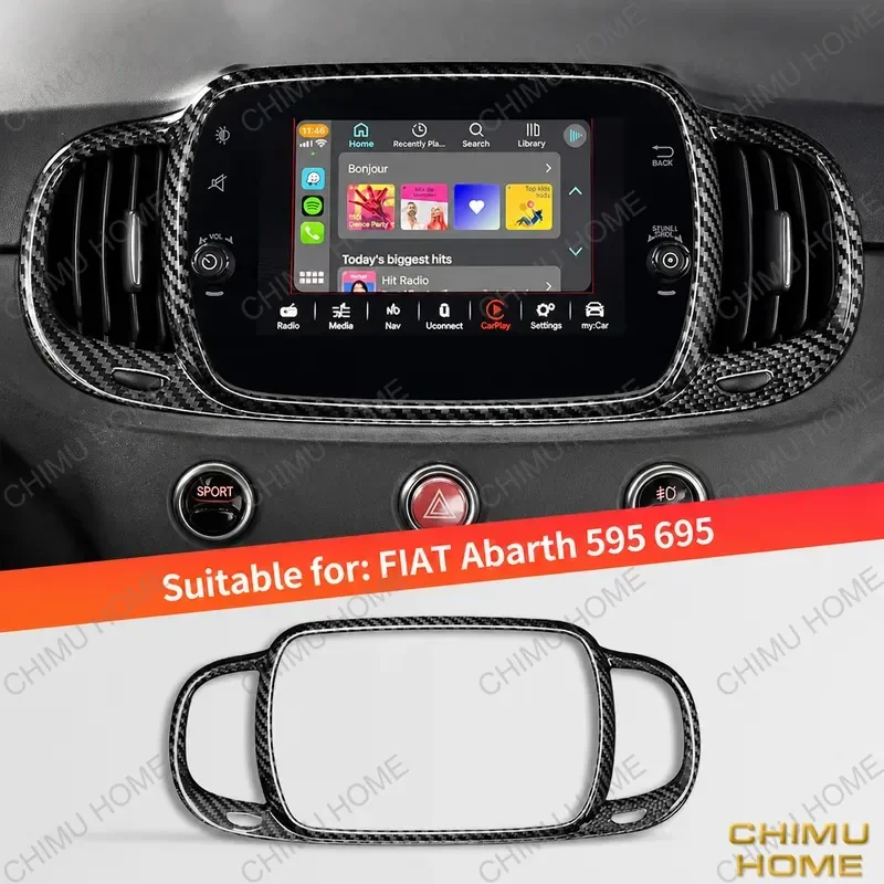 【CHIMU HOME】 Real Carbon Fiber Center Console Screen Frame Trim for Fiat Abarth 595 LHD Interior Molding Sticker