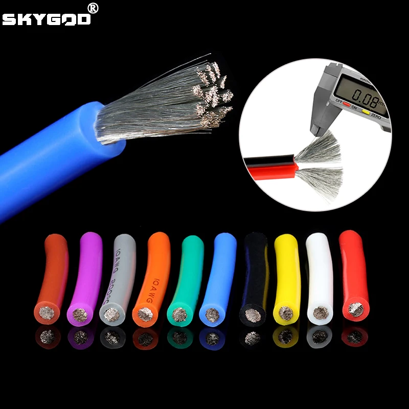 1/5m Tinned Copper Silicone Cable Black/Red 30 28 26 24 22 20 18 16 14 12 10 8AWG Car Battery Heat-resistant Soft Electric Wire