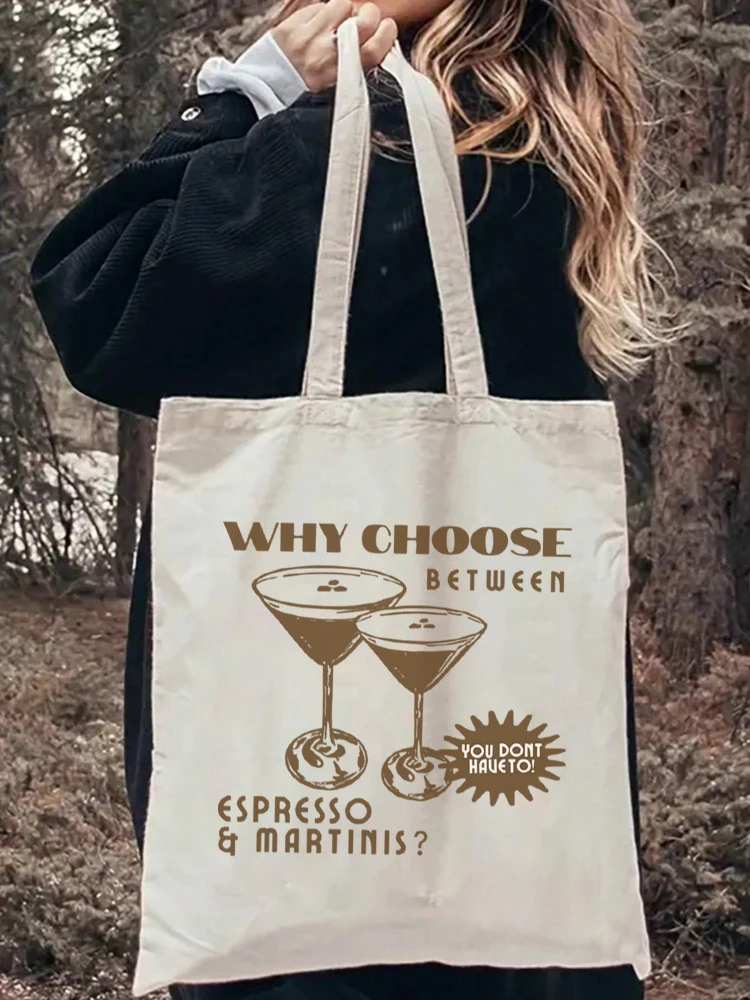 

1pcs Espresso Martinis Retro Graphic Canvas Tote Bag Shopping Bag Vintage Style Art Bag Luggage Bag Reusable Shoulder Bags