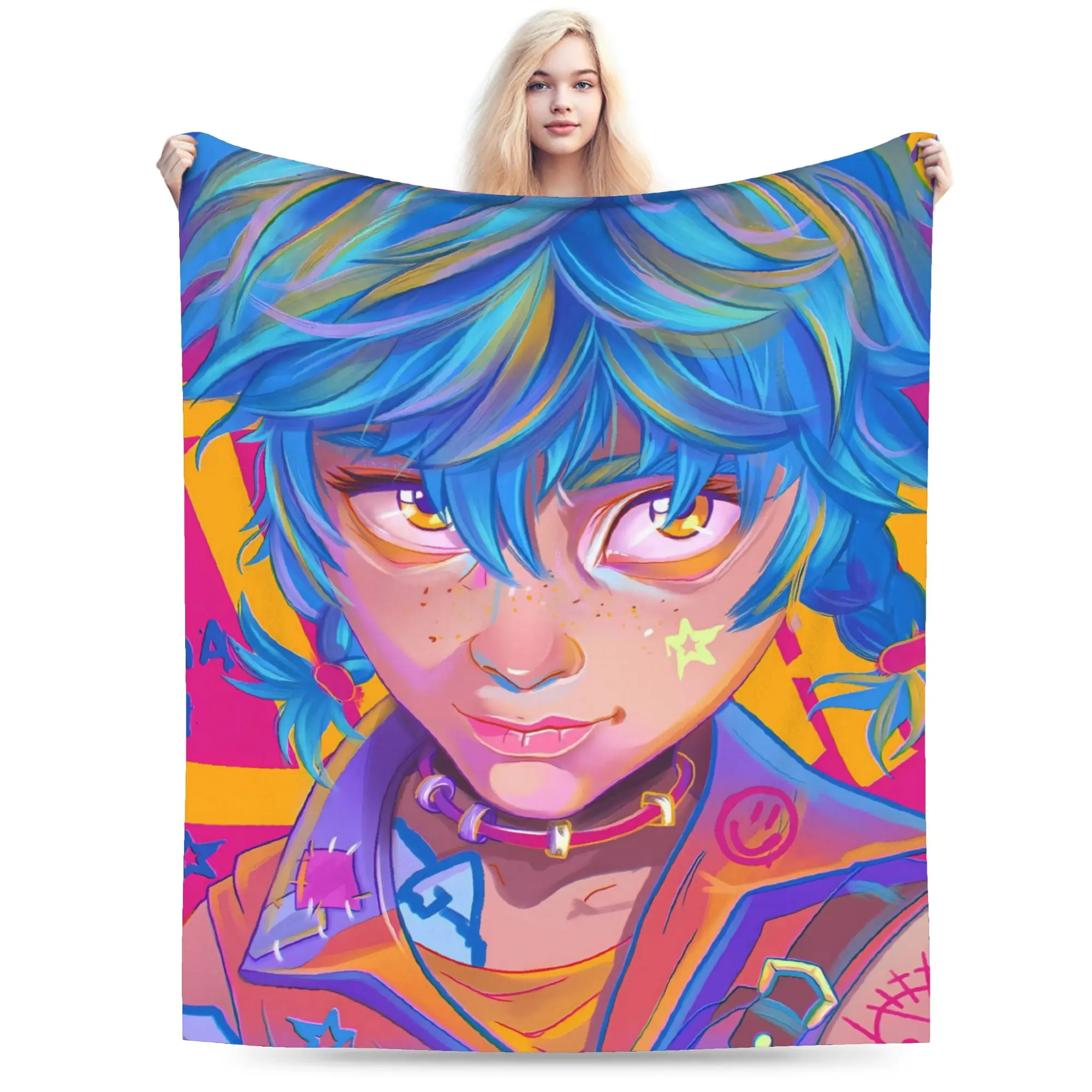 Anime Jinx Arcane Super Soft Blanket 3D Print Picnic Plush Throw Blanket Fashion Bedroom Flannel Bedspread Sofa Bed Cover