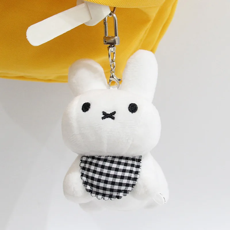 12cm New Miffy Doll Keychain Limited Edition Cute Checkered Scarf White Plush Doll Desktop Ornament Girl Gift