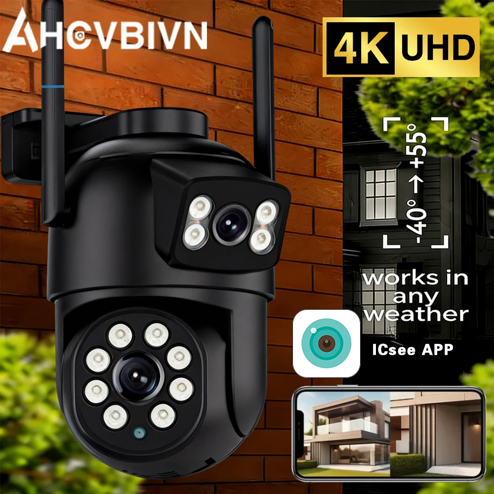 8MP 4K Dual Lens 360º Wifi Camera IP66 Security Protection Wireless Outdoor Human Detection ICSEE Video Surveillance PTZ Camera