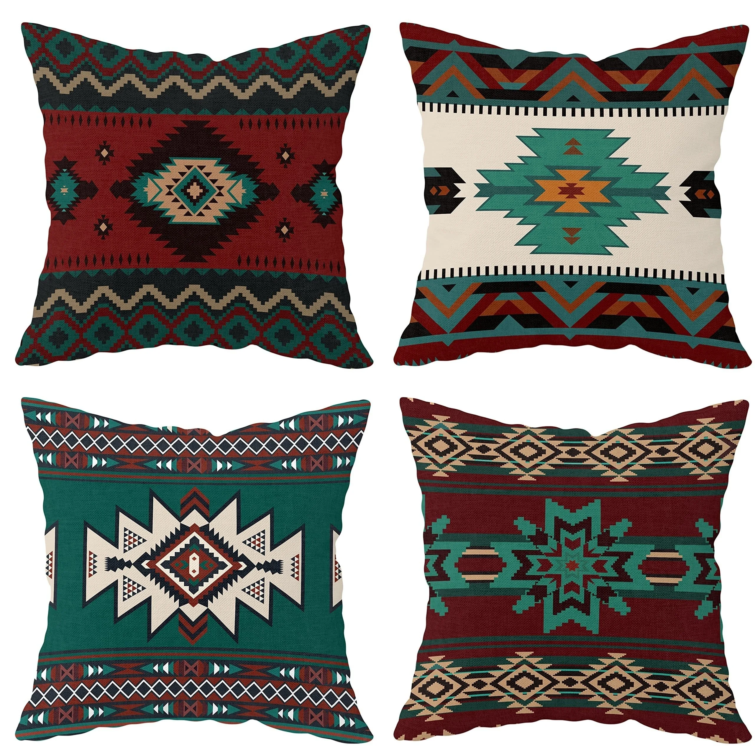 1 Bohemian Set Western Throw Pillow Cover Aztec Southwest Native American Tribal Geometric Pillow Cover Turquoise Rustic Decor S