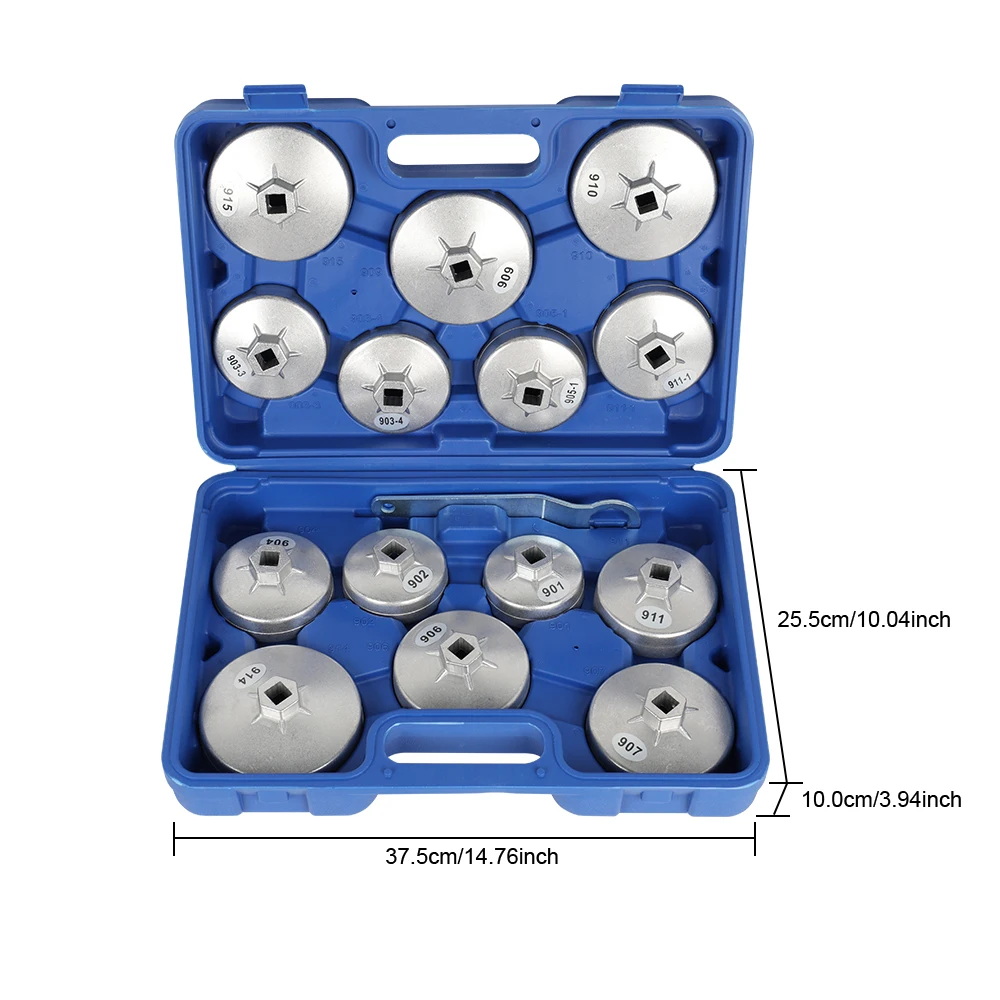 Set Oil Filter Pliers Wrench, 15 Piece Socket Set Tool Kit, Drive Cap Removal Tool Set,  Aluminum Cover Wrench Removal Tool