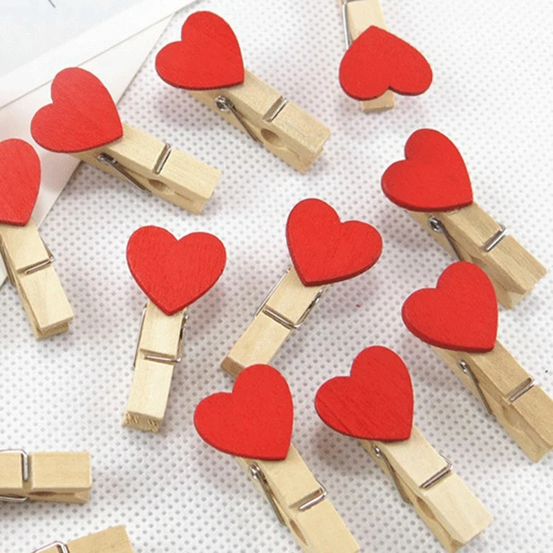 Heart Love Wooden Clothes Photo Paper Peg Pin Mini Clothespin Postcard Clips Home Wedding Valentine's Day Decorati Durable