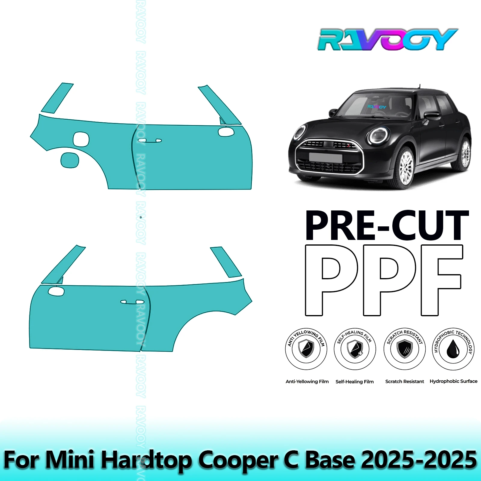 

For Mini Hardtop Cooper C Base 2025-2025 8.5mil Clear Matte Pre-Cut PPF Door & A/B Pillar Kit TPU Paint Protection Film Set