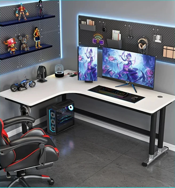 T*-Black L-Shaped Gaming Desk with CPU Holder, Large Corner Computer Workstation for Dual Monitors