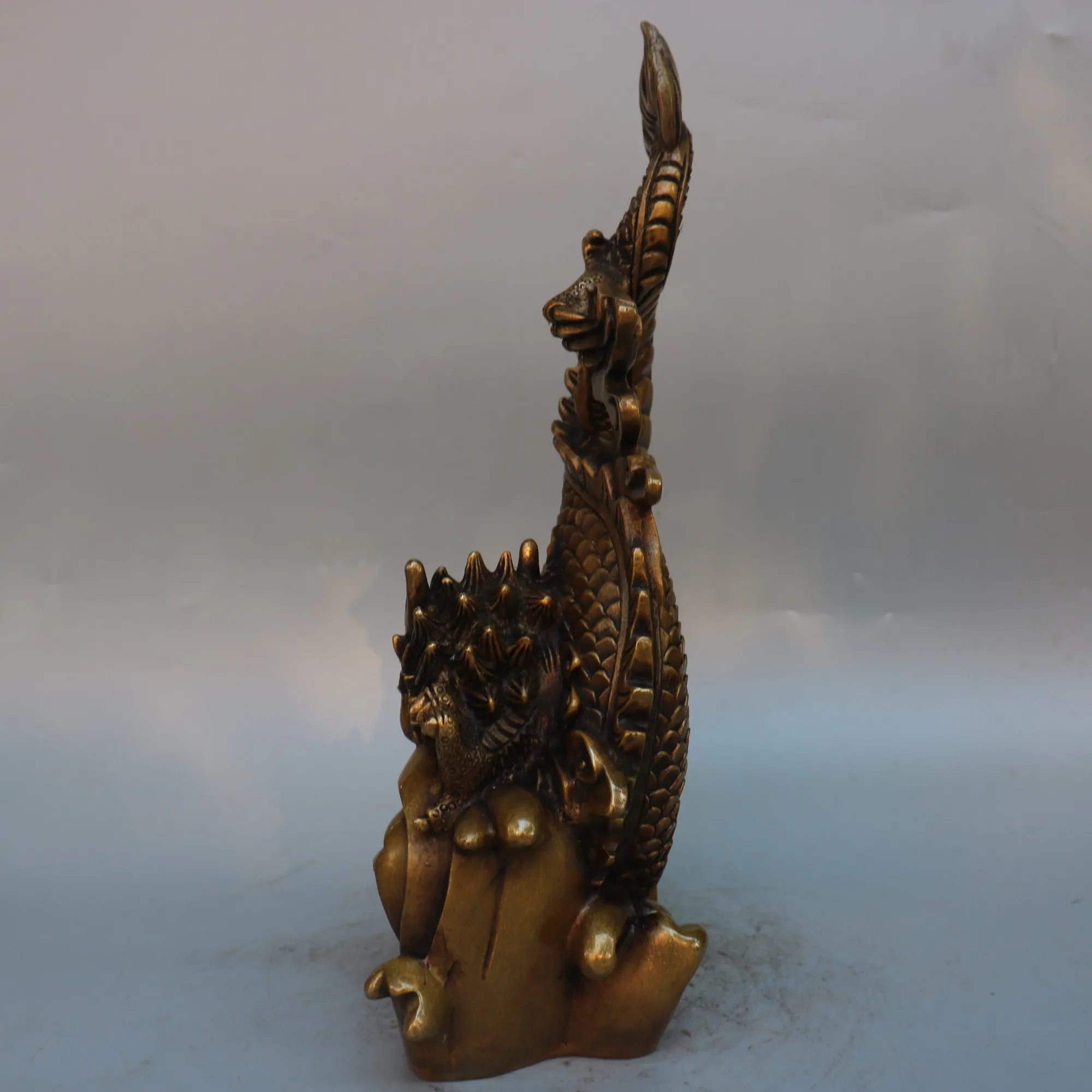 Nepalese folk Brass Cinnabar Chinese Dragon God Beast  Statue Ride the clouds Amass wealth Town house Exorcism