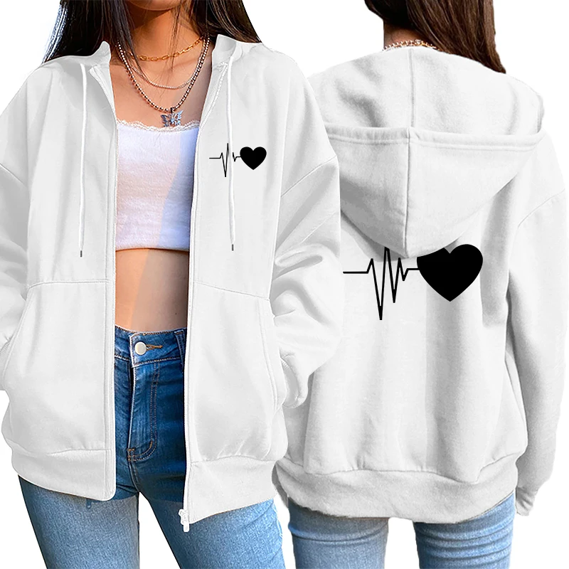 Lässiger, hochwertiger Damen-Cardigan mit Reißverschluss, Kapuzenpullover mit Aufdruck, modisches Jogging-Oberteil, vielseitige Sportjacke für Damen – Detail 3