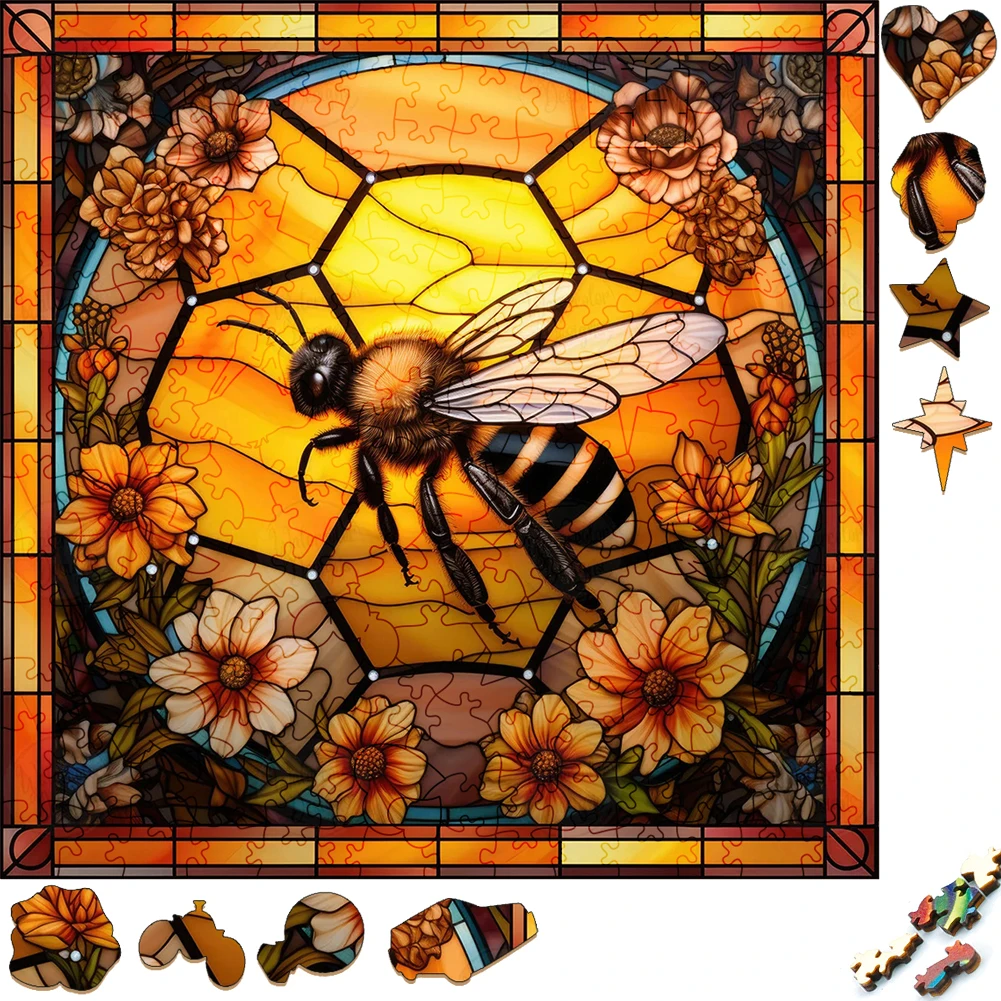 Mysterious Wooden Puzzle Painted Bee Funny Toy Animal Wood Puzzles Smart Games Shaped Jigsaw Puzzle Best Gift For Kids Education