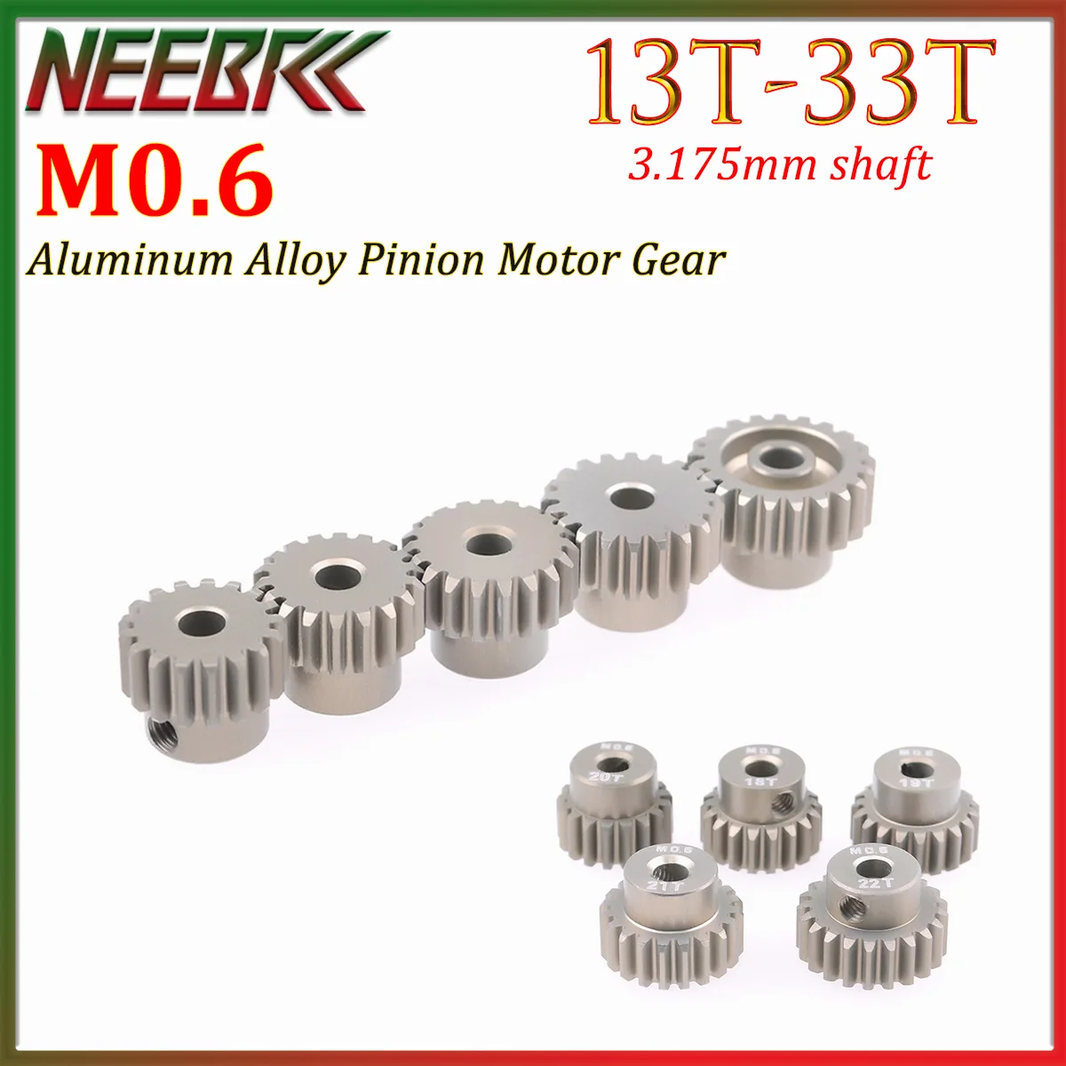M0.6 Aluminum Alloy Pinion Motor Gear 3.175mm Shaft 13T-33T 14T 16T 17T 18T 20T 22T 24T 28T 30T 32T for 1/10 RC Car Truck Motor