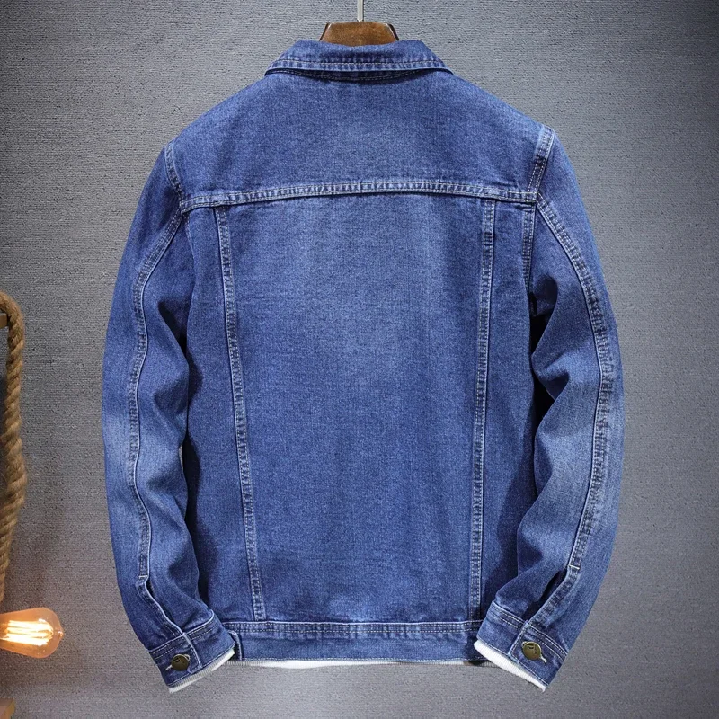 2025 New Men Pure Colour Denim Jacket Single-breasted Lapel Daily Casual Simple Coats