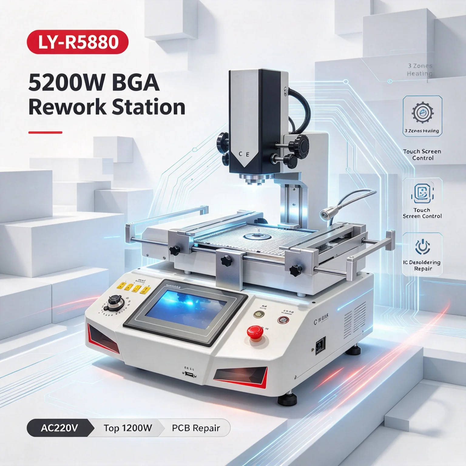 LY R5880/R5880C Touch Screen BGA Rework Station 5200W 3 Zones Hot Air Machine for Laptop Game Console Phone Repair