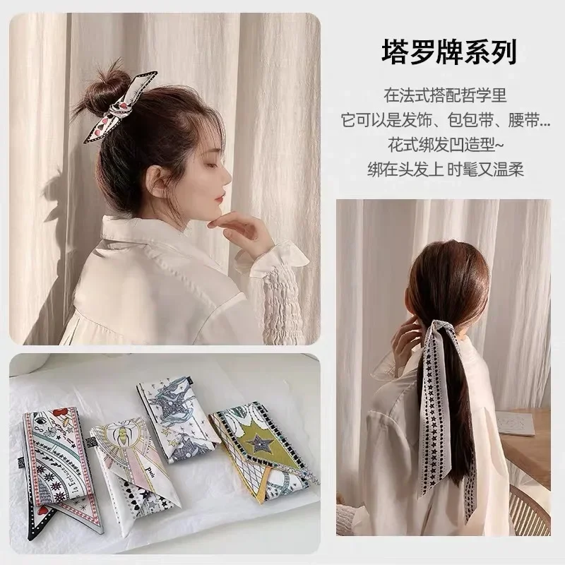Fashion Printing Long Ribbon Silk Scarf Headband Women\'s Super Fairy Streamer Tie Ponytail Bow Headband Hair Tied