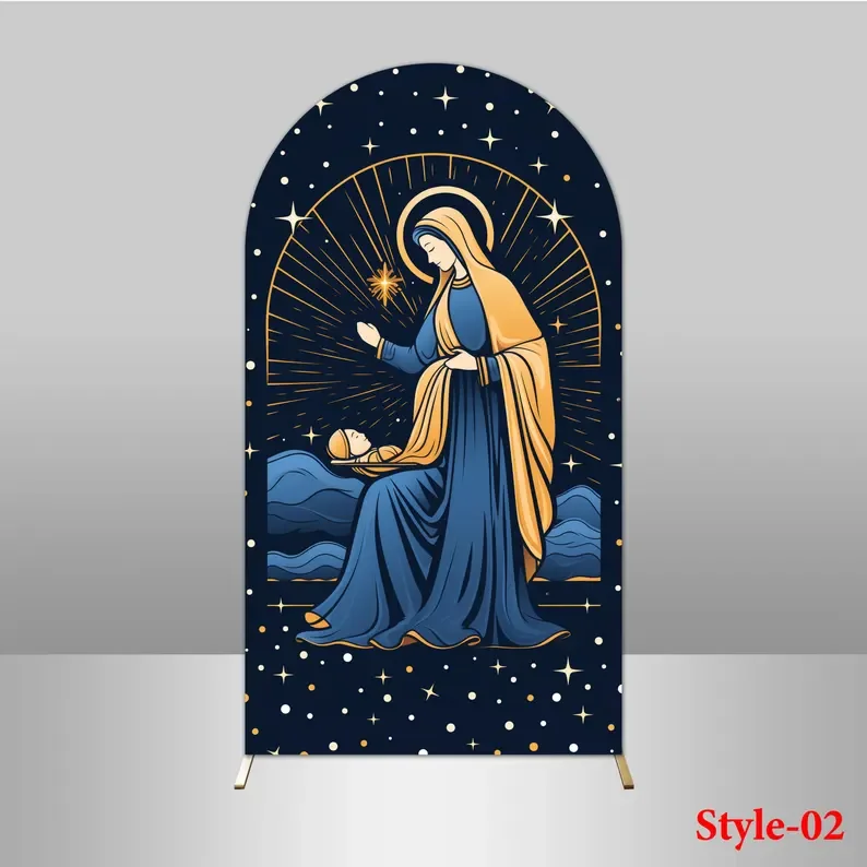 Mehofond Christmas Nightการประสูติ2ด้านArchฝาครอบฉากหลังวันเกิดของพระเยซูXmasฟาร์มBarnเด็กตกแต่งPhoto Studio